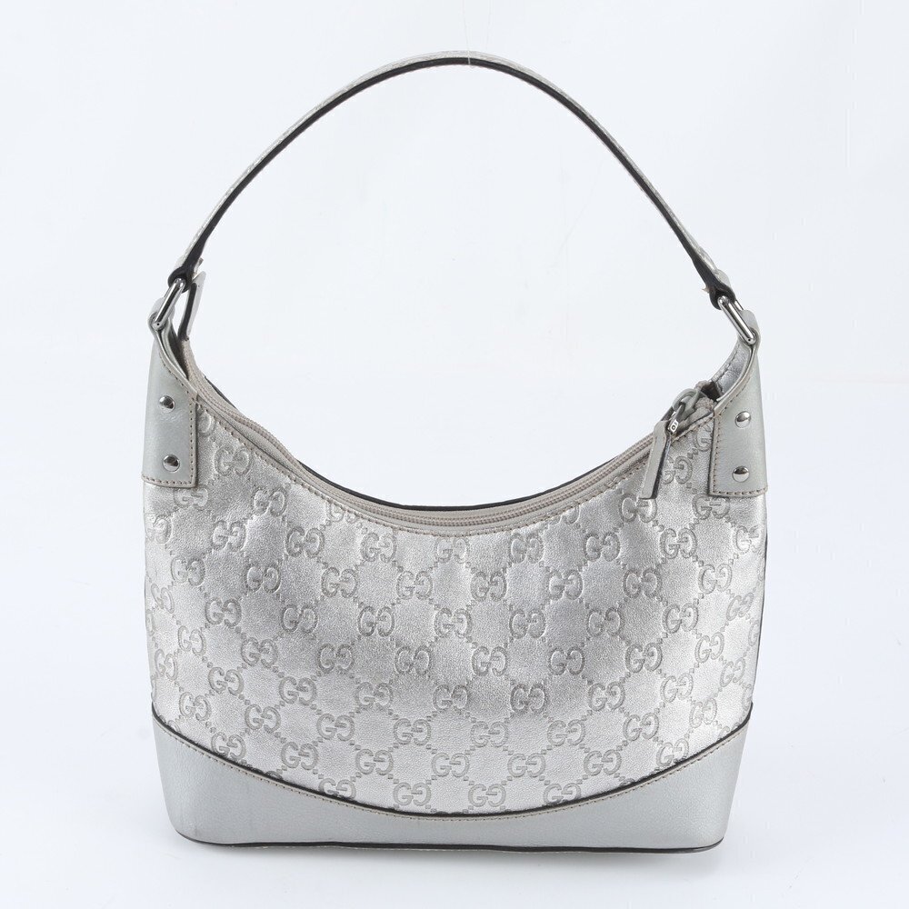 Gucci Guccissima Hobo Leather Shoulder Bag Handbag Silver